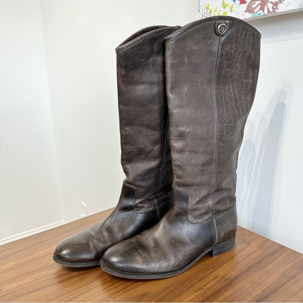 Frye Melissa Button 2 tall riding boots distressed slate leather cowgirl